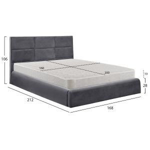 Двойно легло с матрак Briley Hm21272.01 сиво кадифе с място за съхранение - за 160x200см