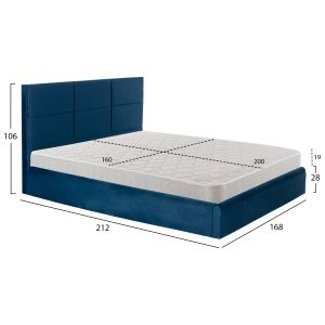 Двойно легло с матрак Briley Hm21272.03 синьо кадифе с място за съхранение - за 160x200см