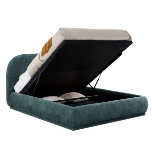 Double bed with storage space Noctis Sm726.07 green chenille fabric - mattress 160x200cm