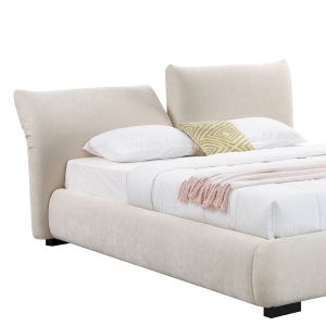 Double bed with storage space Nuvia Sm728.03 beige faux fur fabric - mattress 160x200cm