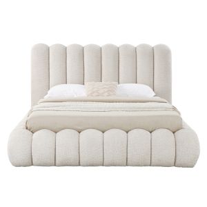 Double bed with storage space Sm727.03 beige chenille fabric - mattress 160x200cm