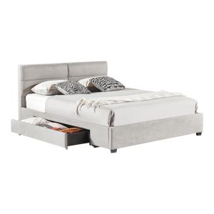 Double bed bedroom Anay with drawers beige fabric 160x200cm