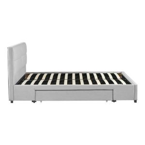 Double bed bedroom Anay with drawers beige fabric 160x200cm