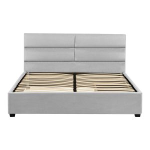 Double bed bedroom Anay with drawers beige fabric 160x200cm