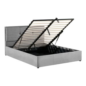 Sonnie double bed with storage space, plush fabric, dark gray, 150x200cm