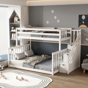 Двуетажно легло Beamer Hm21320 от борова дървесина в бяло - за матраци 90 и 140x190см.