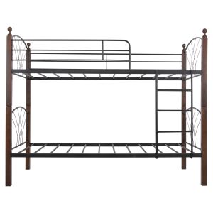 Bunk bed HM687 black metal-rubber wood in walnut 200x90x158hcm
