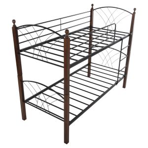 Bunk bed HM687 black metal-rubber wood in walnut 200x90x158hcm