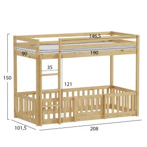 Двуетажно легло с Playpark Playkid Hm21312 борова дървесина в естествен цвят - с матрак 90x190см