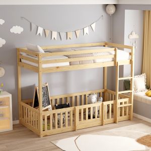Двуетажно легло с Playpark Playkid Hm21312 борова дървесина в естествен цвят - с матрак 90x190см