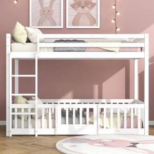 Двуетажно легло с Playpark Playkid Hm21312.01 борова дървесина в бяло - с матрак 90x190см