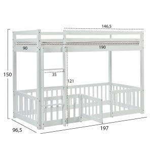Двуетажно легло с Playpark Playkid Hm21312.01 борова дървесина в бяло - с матрак 90x190см