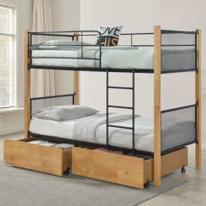 Двуетажно легло с чекмеджета и матраци Rayven Hm21336.02 дърво, цвят бук, метал, размер 90x190см.