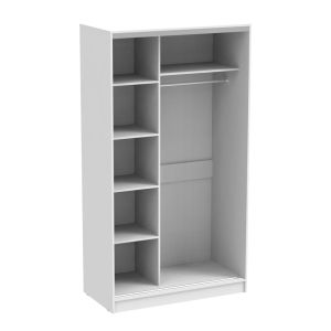 Double-wing corridor wardrobe with mirror in white color 120x60x220cm