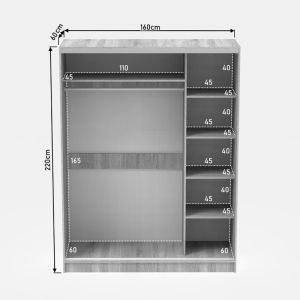 Двукрилен гардероб плъзгач Korredor I с огледало в бял цвят 160x60x220см