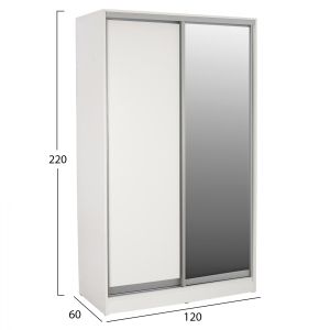 Двукрилен гардероб със слайд врати и огледало Adler бял цвят 120x60x220 Hm2460,03
