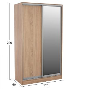 Двукрилен гардероб със слайд врати и огледало Adler цвят сонома 120x60x220y Hm2460,01