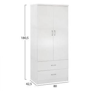 Double-wing melamine wardrobe with two drawers in white Hm338.05
