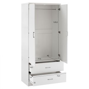 Double-wing melamine wardrobe with two drawers in white Hm338.05