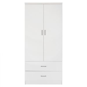 Double-wing melamine wardrobe with two drawers in white Hm338.05