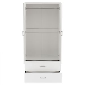 Double-wing melamine wardrobe with two drawers in white Hm338.05