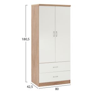 Double-wing melamine wardrobe with two drawers in sonam and white Hm338.06