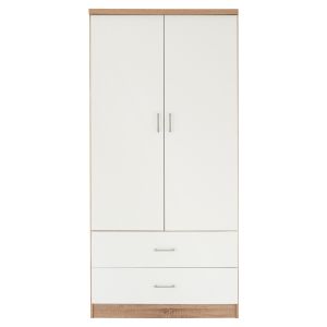 Double-wing melamine wardrobe with two drawers in sonam and white Hm338.06
