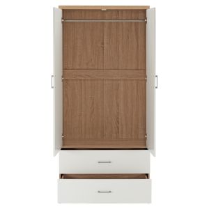 Double-wing melamine wardrobe with two drawers in sonam and white Hm338.06