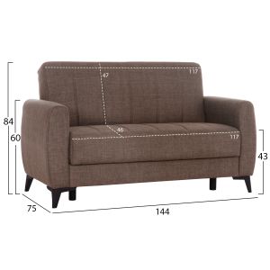 Two-seater sofa bed with storage Nikko Hm3293.02 beige fabric 144x75x84cm.