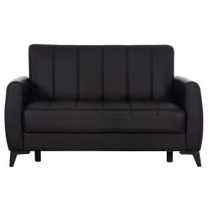 Two-seater sofa bed with storage Nikko Hm3293.11 black Pu 144x75x84cm.