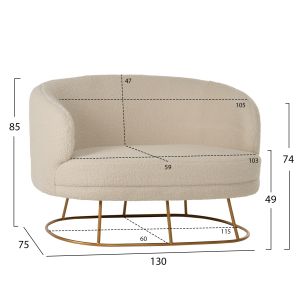 Two-seater sofa Arien Hm8492,20 boucle ecru gold metal base 130x75x85hcm