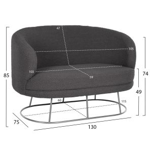 Two-seater sofa Arien Hm8492,21 boucle gray color with silver metal base 130x75x85hcm
