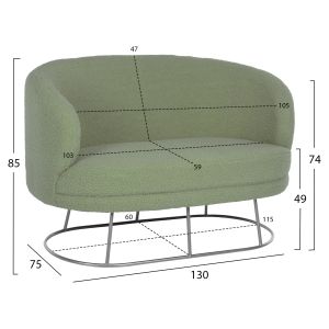 Two-seater sofa Arien Hm8492,27 boucle pistachio color with silver metal base 130x75x85hcm