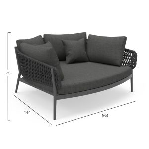 Two-seater sofa Camellia Sm6217.01 dark gray aluminum - polyethylene olefin - olefin 164x144x70cm.