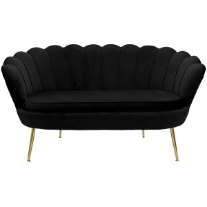 Two-seater sofa Daimon clamshell black plush 134x70x77cm