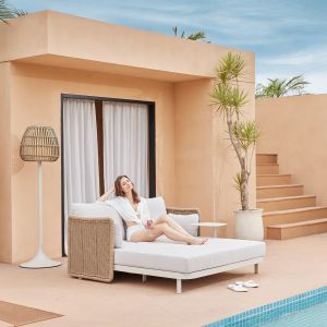Two-seater sofa Destiny Sm6408.01, ivory color, aluminum - beige, Pewicker 202x170x73.5h