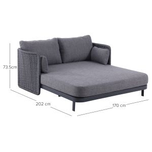 Two-seater sofa Destiny Sm6408.02, made of aluminum and wicker, charcoal color, 202x170x73.5h