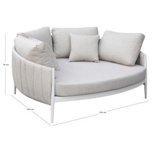 Two-seater sofa Maverick Sm6216.02 aluminum in creamy white - olefin and strap 164x144x70cm.