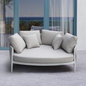 Two-seater sofa Maverick Sm6216.02 aluminum in creamy white - olefin and strap 164x144x70cm.