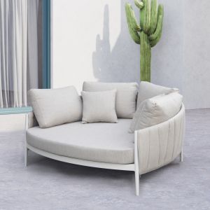 Two-seater sofa Maverick Sm6216.02 aluminum in creamy white - olefin and strap 164x144x70cm.