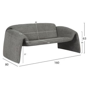 Two-seater sofa Trek Laforge Hm9680,01 gray textile damask-boucle 160x80x63hcm