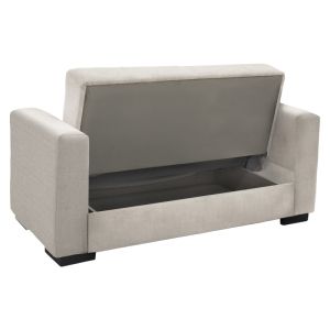 Two-seater sofa bed with chest Vox light gray textile 155x85x80cm