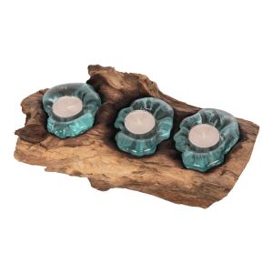 Декор за маса Naturally Hm4282 основа за свещи-тиково дърво масив и стъкло-естествено