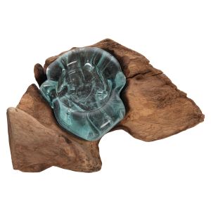 Декор за маса свещник Naturally тиково дърво масив и стъкло Hm4283