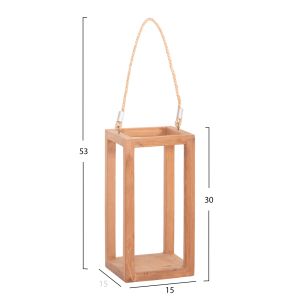 Decorative tall candle lantern Fent Hm4583 teak wood in natural 15x15x30-53hcm.