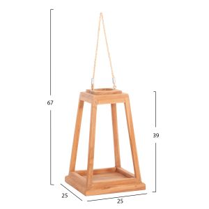 Decorative tall candle lantern Rami Hm4584 teak wood in natural 25x25x39-67hcm.