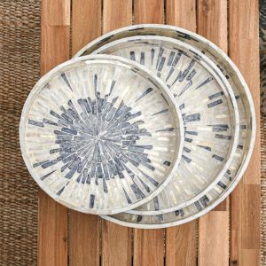 Decorative tray bamboo-shell Fl01 gray-white color 40cm