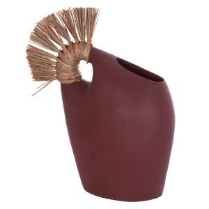 Decorative vase Alica2 Hm4671.06 terracotta in chestnut red and grassy - 44x18x50cm.