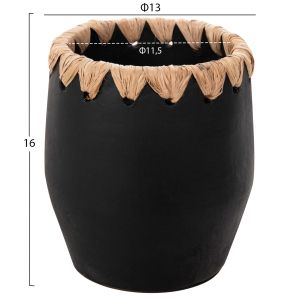 Decorative vase Ethno made of terracotta Hm4368 black with straw weave D13x16hcm