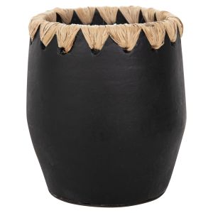 Decorative vase Ethno made of terracotta Hm4368 black with straw weave D13x16hcm
